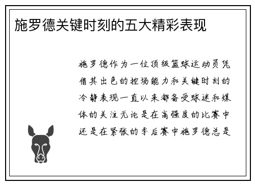 施罗德关键时刻的五大精彩表现